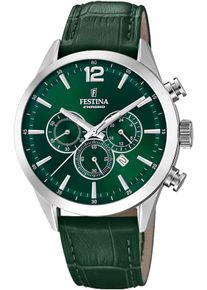 Festina Herren Chronograph "Timeless Chronograph"dunkelgrün, Armbanduhren, Armbanduhr, Quarzuhr, Herrenuhr, Stoppfunktion, Lederarmband