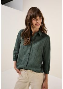 Cecil Damen Hemdbluseschwarz balmy khaki, casual, Gr. XS, unifarben, Web, Obermaterial: 100% Baumwolle, Blusen, mit Lochstickerei