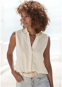 Lascana Blusentop beige Gr. 34 für Damen. Mit V-Ausschnitt. Figurumspielend
