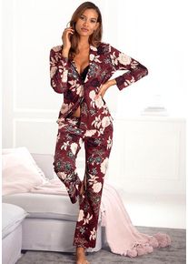 s.Oliver Pyjama mehrfarbig Gr. 32/34 für Damen. V-Ausschnitt und Allover-Druck. Basic. Nachhaltig.