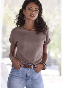 Vivance Kurzarmshirt 'aus weicher Piqué-Qualität' taupe Gr. 32/34 für Damen. Mit Rundhals. Lässig Geschnitten. Nachhaltig.