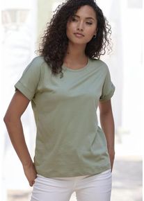 Copenhagen Studios T-Shirt 'mit dezentem Logoprint hinten' grün Gr. L (40) für Damen. Rundhals und Logodruck. Bequem. Nachhaltig.