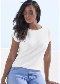 Vivance Kurzarmshirt 'aus bügelfreier Strukturqualität' beige Gr. 32/34 für Damen. Mit Rundhals. Bequem. Nachhaltig.