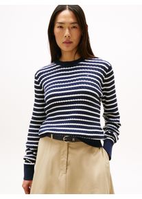 Tommy Hilfiger Damen Rundhalspullover "CO CABLE C-NK LS SWEATER"schwarz night navy, ivory silk stp, casual, Gr. S, gestreift, Strick, Obermaterial: