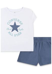 Converse Kinder T-Shirt & Shorts "CNVGBOXY TEE & SHORT SET"lakeside blau, sportlich, Gr. 158, Single Jersey, Obermaterial: 65% Polyester, 35%