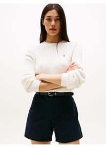 Tommy Hilfiger Damen Rundhalspullover "CO CABLE C-NK LS SWEATER"ivory silk, casual, Gr. M, unifarben, Strick, Obermaterial: 100% Baumwolle, Pullover,