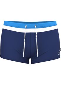 Bugatti Herren Boxer-Badehose "Claas"navy, weiß, blau, sportlich, Gr. 5, unifarben, Polyamid, Elasthan, Badehosen, mit kontrastfarbenen Details