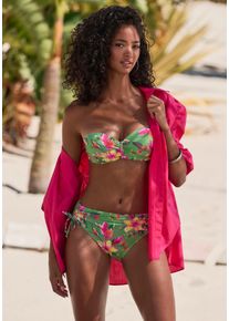 Lascana Damen Bügel-Bandeau-Bikini-Top "Malia"salbei, pink bedruckt, Gr. 32, bedruckt, floral, Microfaser, Polyamid, Microfaser, Bikini-Oberteile,