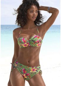 Lascana Damen Bikini-Hose "Malia"salbei, pink bedruckt, Gr. 34, bedruckt, floral, Microfaser, Polyamid, Microfaser, Badehosen, mit seitlicher Raffung