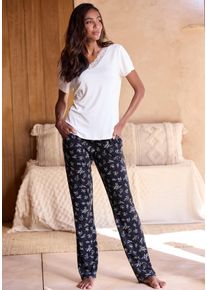 Vivance Dreams Damen Pyjama, Gr. 32creme, schwarz, geblümt, Single Jersey, Obermaterial: 95% Viskose, 5% Elasthan. Spitze: 82% Polyamid, 18%