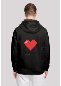 F4NT4STIC Herren Kapuzenpullover "Pixel Herz Happy New Year Silvester", schwarz, casual, Gr. L, Obermaterial: 50% Baumwolle, 50% Polyester, Pullover,
