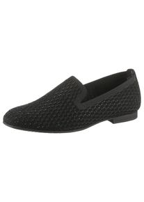 Gabor Damen Slipper, Gr. 41, schwarz, Textil, Leder, feminin, Schuhe, Blockabsatz, Loafer, Bequemschuh mit funkelnden Strass-Steinen
