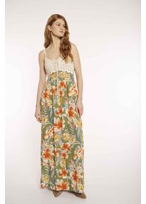 Haily's HAILY’S Damen Maxikleid "MX V DR Ka44ja"7675 khaki flower, feminin, Gr. XL, bedruckt, Web, Obermaterial: 100% Viskose, Kleider, mit Häkelspitze