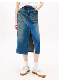 Tommy Jeans Damen Jeansrock "CLAIRE MIDI SKIRT UTILITY CI2037", blau, casual, Gr. 32, unifarben, Denim/Jeans, Obermaterial: 100% Baumwolle, Röcke