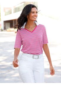 Casual Looks Damen Poloshirt "Poloshirt", pink, Gr. 38, gemustert, gestreift, 100% Baumwolle, Shirts