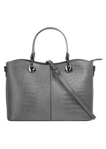 CLUTY Damen Henkeltasche, grau, Leder, Reptilienprägung, Taschen, echt Leder, Made in Italy