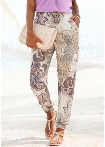 Lascana Damen Jerseyhose, bunt, casual, Gr. 38, bedruckt, Jersey, Obermaterial: 100% Viskose, Hosen, mit Paisleydruck, Jerseyhose, Gummibund, bequeme