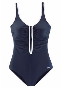Lascana Damen Badeanzug, blau, Gr. 38, unifarben, kontrastfarbene Details, Polyamid, Badeanzüge, mit Kontrastpaspelierung und Shaping-Effekt