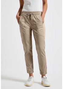 Street One Damen Stoffhose, beige, casual, Gr. 42, unifarben, Web, 97% Baumwolle, 3% Elasthan, Hosen, Elastikbund mit Tunnelzug