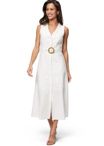 Zero Damen Midikleid "Zero Midikleid mit Gürtel", weiß, casual, Gr. 34, unifarben, Web, Obermaterial: 55% Leinen, 45% Viskose. Ärmelfutter: ohne