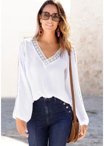 Vivance Damen Crinklebluse, weiß, modisch, Gr. 38, unifarben, leicht transparent, Cru00eape, Obermaterial: 100% Viskose, Blusen, mit