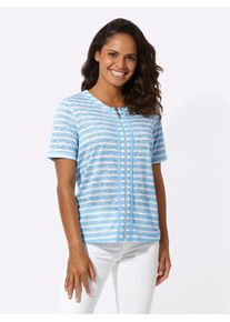 Casual Looks Damen Shirtjacke "Shirtjacke", blau, Gr. 40, gemustert, gestreift, 65% Polyester, 35% Viskose, Shirts