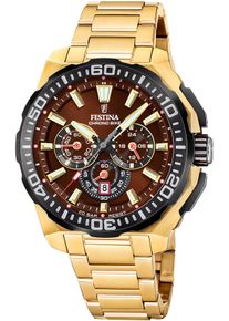 Festina Herren Chronograph "Chrono Bike 2025"goldfarben, braun, Armbanduhren, Quarzuhr, Armbanduhr, Herrenuhr, Edelstahlarmband, analog, Tag