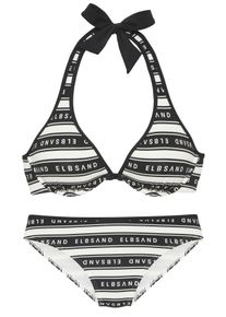 ELBSAND Damen Bügel-Bikini "Zone", schwarz-weiß, Gr. 36, Recycling-Polyamid, Bikini-Sets, mit kontrastfarbenen Streifen und Schriftzügen