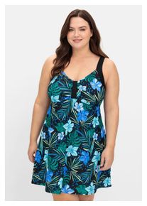 sheego Damen Badekleid "Große Größen", blau, Gr. 48, unifarben mit Farbeinsatz, Polyamid, Xtra Life LYCRA, Badeanzüge, mit Blumenprint und