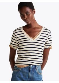 Tommy Hilfiger Damen T-Shirt "CODY, Slim Fit", beige, casual, Gr. XXL, gestreift, Jersey, Obermaterial: 100% Baumwolle, Shirts, mit V-Ausschnitt