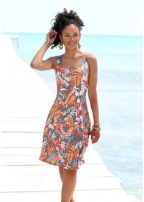 Lascana Damen Strandkleid, grau, modisch, Gr. 40, bedruckt, Stoff, Obermaterial: 95% Polyester, 5% Elasthan, Kleider, mit Zierbändern hinten