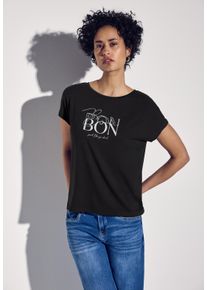 Street One Damen T-Shirt, schwarz, casual, Gr. 36, bedruckt, Stoff, 95% Viskose, 5% Elasthan, Shirts, aus softem Materialmix