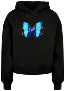 Merchcode Damen Kapuzenpullover "Merchcode Damen Ladies Butterfly Blue Organic Oversized Hoody", schwarz, casual, Gr. XL, mehrfarbig, 100% Baumwolle,