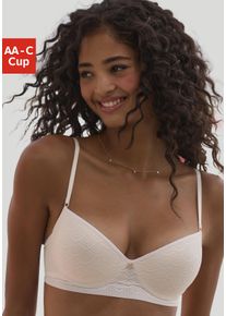 Lascana Damen Push-up-BH, Gr. 75, beige, Spitze, Mesh, Obermaterial: 84% Polyamid, 16% Elasthan, modisch, BHs, mit Bügel in Bandeau-Form aus Spitze