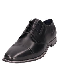 Bugatti Herren Schnürschuh, Gr. 40, schwarz, Leder, elegant, Schuhe, Blockabsatz, Abendschuh, Festtagsschuh mit Stretcheinsätzen