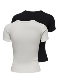Only Damen Kurzarmshirt "ONLEASY S/S TOP CS JRS 2 PACK", schwarz, modisch, Gr. L, unifarben, Jersey, Obermaterial: 95% Baumwolle, 5% Elasthan, Shirts