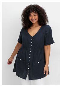 Damen Longbluse "Große Größen", blau, feminin, Gr. 46, sheego by Joe Browns, unifarben, Obermaterial: 100% Baumwolle, Blusen, mit Knopfleiste und
