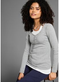 Kangaroos Damen 2-in-1-Langarmshirtgrau, melange, weiß, casual, Gr. 32, meliert, Rippware, Obermaterial: 100% Baumwolle, Shirts, in Lagenoptik