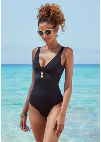 Vivance Damen Badeanzug, schwarz, Gr. 36, unifarben, Polyamid, Badeanzüge, mit goldfarbenen Zierknöpfen