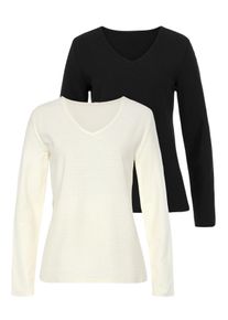 Lascana Damen Langarmshirt "mit Streifenstruktur", beige, Basic, Gr. 48, unifarben, Jersey, Obermaterial: 100% Baumwolle, Shirts, aus weicher