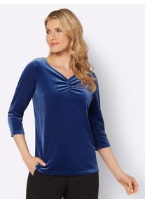 Classic Basics Damen 3/4-Arm-Shirt "Samtshirt", blau, Gr. 50, unifarben, 95% Polyester, 5% Elasthan, Shirts
