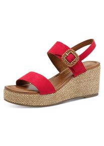 Marco Tozzi Damen Keilsandalette, Gr. 42, rot, Textil, unifarben, Veloursleder, klassisch, Schuhe, Sommerschuh, Riemchensandale mit Feel