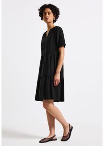 Street One Damen Tunikakleid, schwarz, casual, Gr. 42, unifarben, Stoff, 88% Viskose, 12% Polyamid, Kleider, mit Volant