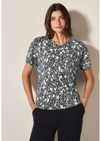 Cecil Damen T-Shirt, weiß, casual, Gr. S, bedruckt, Stoff, 65% Polyester, 35% Viskose, Shirts, mit V-Ausschnitt