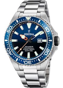 Festina Taucheruhr "Diver Collection", silber, Armbanduhren, Armbanduhr, Quarzuhr, Herrenuhr, Edelstahlarmband, Datum, Saphirglas