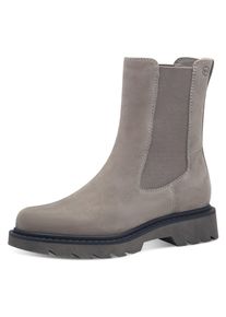 Tamaris Damen Chelseaboots, Gr. 39, grau, Ziegenveloursleder, Elastischer Einsatz, unifarben, klassisch, Schuhe, Blockabsatz, Stiefelette,