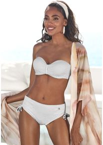 Lascana Damen Bügel-Bandeau-Bikini-Top "Omara", beige, modisch, Gr. 38, unifarben, Recycling-Polyamid, Bikini-Oberteile, mit Lochstickerei