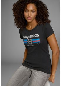 Kangaroos Damen T-Shirt, schwarz, casual, Gr. 32, unifarben, bedruckt, metallic, Rippware, Obermaterial: 100% Baumwolle, Shirts, Kurzarm, unifarben