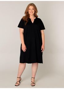 Damen Sommerkleid, schwarz, casual, Gr. 48, Base Level Curvy, unifarben, Web, Obermaterial: 65% Viskose, 30% Nylon, 5% Elasthan, Kleider, mit
