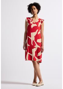 Street One Damen Volantkleid, rot, casual, Gr. 42, bedruckt, Web, Obermaterial: 100% Viskose, Kleider, mit grafischem Muster